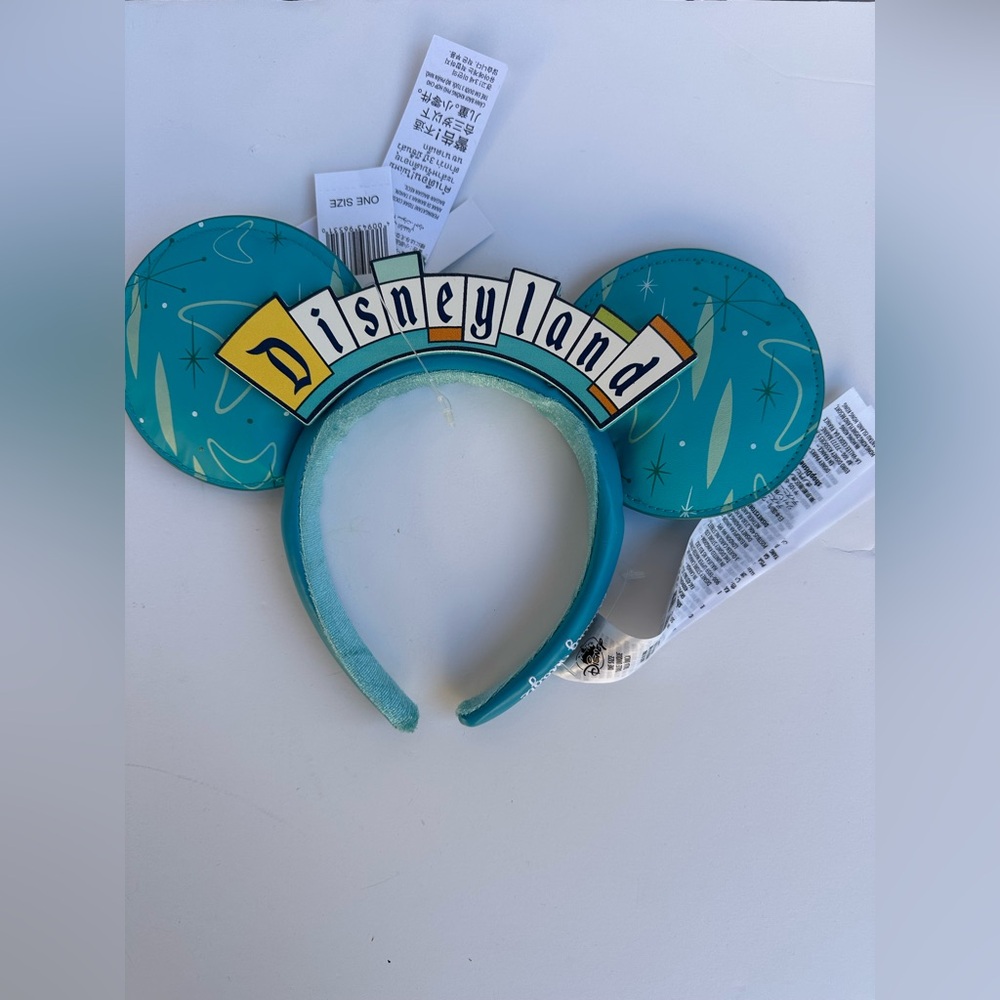 Disneyland Mickey Ears Headband Teal Blue Retro 50s 60s Spellout NEW With Tags